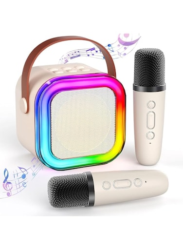 VorsiPro Mini Karaoke Machine for Kids Adults, Portable Bluetooth Mini karaoke Microphone Singing Speaker with 2 Wireless Mic and Light, Gifts Toys for All Smartphones,Birthday, Family,Home Party