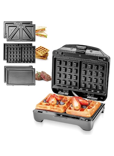 Geepas 750W 2 Slice Sandwich Maker - Cooks DelicioUS Crispy Sandwiches Cool Touch Handle, Automatic Temperature Control And Non-Stick Plate Breakfast &amp; Cheese Snack S