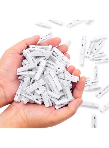 ALMEKAQUZ Clothes Pins, 130 Pcs Wooden Clothes Pins, 1.4 Inch White Clothespins, Mini Clothes Pins for Photo, Baby Shower, Party, Crafts DIY Project