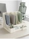 file organizer, magazine rack with pen holder, four vertical compartments, bookend, file holder for office, school, and home use.