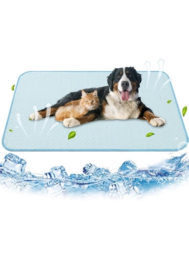 2024 Upgraded Dog Cooling Mat, 100x70cm Washable Ice Silk Self Cool Pad for Small Medium Large and Large Dogs and Cats, Portable Non-Slip Pet Bed for Summer or Hot Days Sleeping (Solid Light Blue)