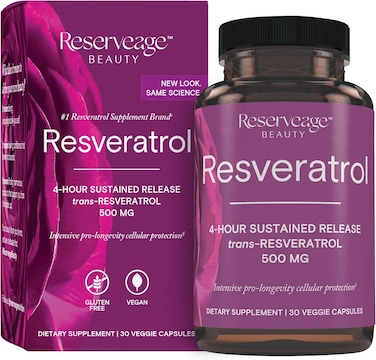 Reserveage Nutrition Beauty Resveratrol 500Mg, 4- Hours Sustained Release Trans-Resveratrol, For Intensive Pro-Longevity Cellular Protection, Gluten Free, Vegan, 60 Veggie Capsules