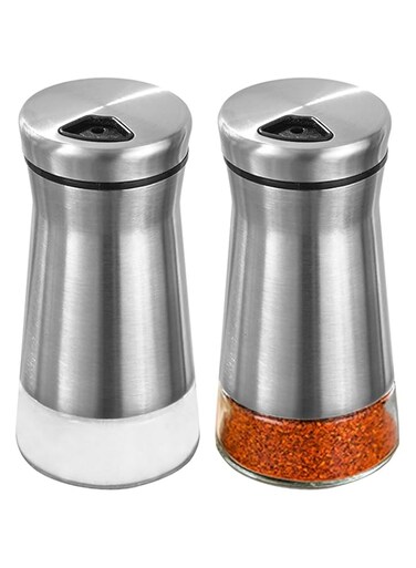 Oasisgalore 2 Set Salt and Pepper Shakers, Stainless Steel Glass Spice Bottle