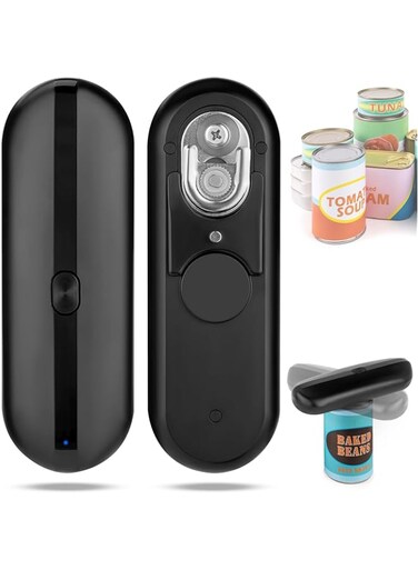 Electric Can Openers for Kitchen for Seniors with Arthritis, Portable Automatic Can Opener with Replacement Blade, Automatic, Hands-free, Smooth Edge, Food-Safe, Small One Touch Opener (Black)