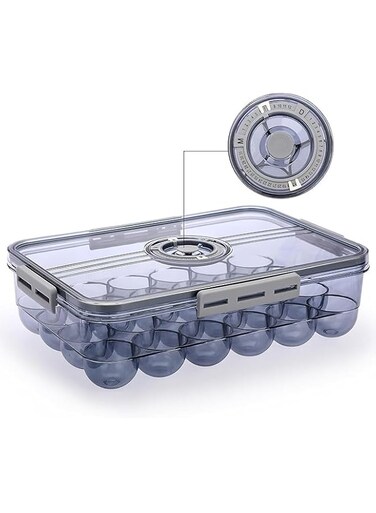 Food Storage Container,Stackable Organizer Storage Container with Removable Drain Tray,Egg Storage Organiser, Egg Baskets For Kitchen Worktops, Fridge Egg Storage (Transparent, Large)