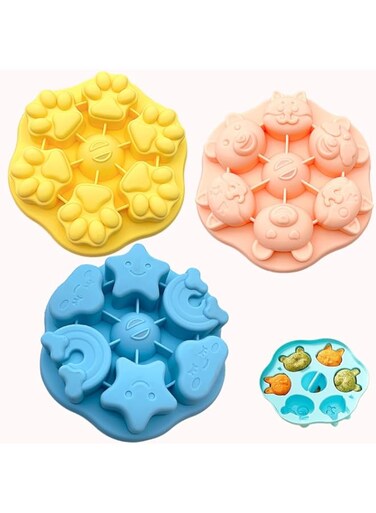 Owving 3 Pcs Silicone Fondant Mould Cartoon Animals Chocolate Gummy Mold Tray, Different Shapes of Cat Paws,Animals, Rainbow Shapes for Chocolate Cupcake Muffin Jello
