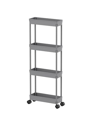 Sooyee 4 Tier Slim Storage Cart,Rolling Storage Cart,Narrow Shelf,Bathroom Rack,Mobile Shelving Unit Organizer for Kitchen, Bathroom, Laundry Room, Grey