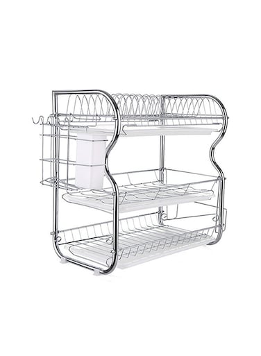 3-Tier Dish Rack Kitchen Supplies Storage Rack Silver 56x25x43.5centimeter