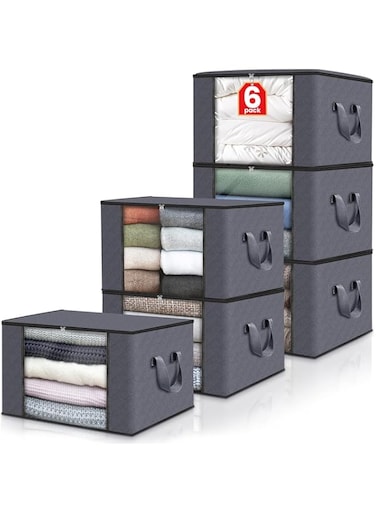 6 Pcs Clothes Storage, Foldable Blanket Storage Bags for Organizing Bedroom, Closet, Clothing, Comforter, Organization and Storage with Lids and Handle