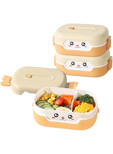 KALIZ 2pcs Bento Lunch for Kids, 700ml Double Layer Leakproof Food Container, BPA-Free Plastic, Square Lunch Box for School, Office, Travel, Portable Snack Box, Meal Prep Container (Yellow)
