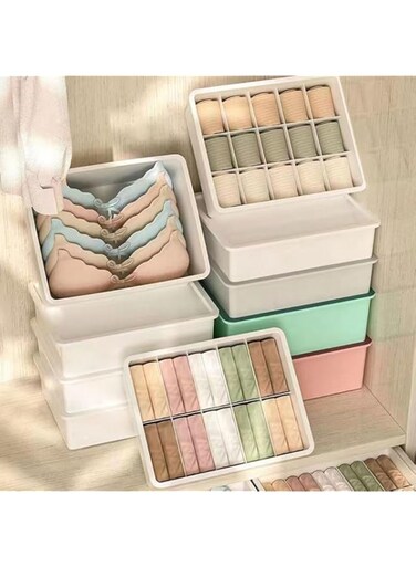 IEW Plastic Underwear Organizer Stackable Underwear Storage Organiser with Dustproof Lid for Closet Wardrobe 3PCS Socks Pants Bra Dispenser for Bedroom Cabinet Drawer Dividers for Scarves Ties Cables