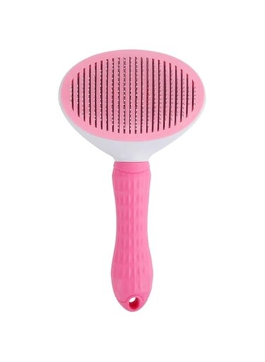 Pet Hair Remover Comb for Dogs &amp; Cats, Small, with Long Handle &amp; Soft Bristles (Pink)