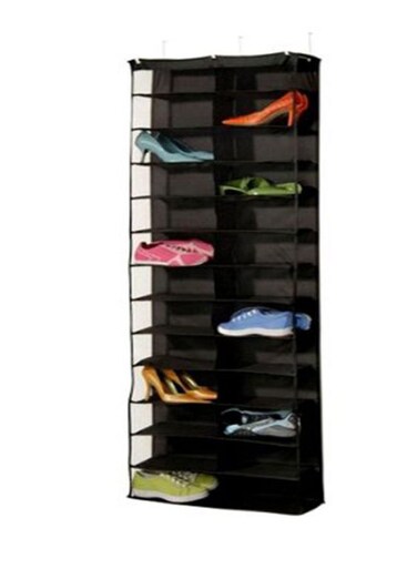 Door Closet 26 Pocket Hanging Shoe Rack With 3 Hooks Black