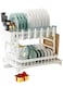 2 Tier Dish Drying Rack for Kitchen Counter, Dish Drainers for Kitchen Counter with Drainboard, Metal Kitchen Dish Rack with Drain, Kitchen Drying Rack Two Tier, Black Dish Racks (White)