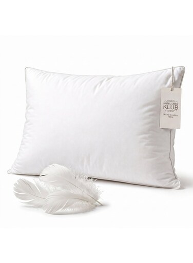Linen Klub 100% Goose Feather Pillow with Single Piping, 233 TC Cotton Shell, Premium Cotton Comfort with Plush Filling, 1000g, 50x70 cm