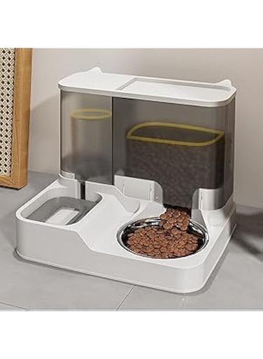 ALMEKAQUZ Cat Double Bowl Automatic Drinking Feeder All-in-One Dog Cat Drinking Bowl Cat Bowl Food Dog Bowl Pet Supplies