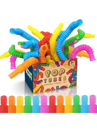 Mini Pop Tubes Fidget Toy 24 Pack: Sensory Stretch Tubes Kit Stress Relief Toys for Kids   Fun Pop Tubes Bulk   Classroom Party Favors Prizes Birthday Party Supplies Fine Motor Skills for Toddlers