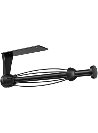 AKAAYUKO Paper Towel Holder Under Cabinet, Single Hand Operable Wall Mount Paper Towel Holder with Damping Effect, Self-Adhesive or Drilled for Kitchen Bathroom, Black