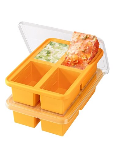 CENXI Silicone Freezer Trays with Lid, 2 Pack Silicone Soup Freezer Molds, BPA Free Soup Freezer Containers, 1 Cup Silicone Freezer Molds for Soup, Broth, Sauce and Ice