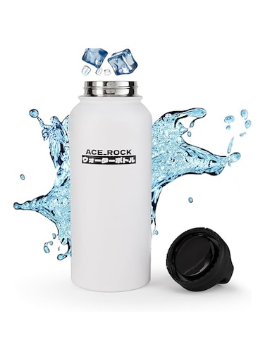 ACE_ROCK Stainless Steel Water bottle 1L - Double Wall insulated Water Bottles for Hot Water Bottle Stainless Steel Water Bottle for School Gym thermos Flask water bottle Black&amp;White (White)