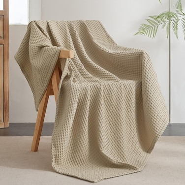 Ultra Soft 400gsm Waffle Weave Throw Blanket (127cm x 152cm), Cozy Woven Blanket for Bed, Decor, Sofa, Dark Khaki