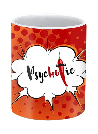 Psychotic Printed Ceramic Mug Orange/White