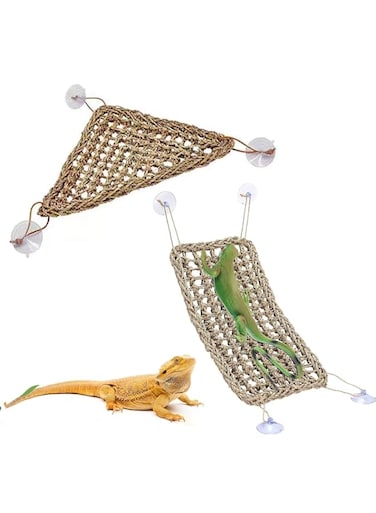 SUSOO 2 Pcs Bearded Dragon Hammock for Reptile Lounger Climbing Toys with Suction Cups, Climbing Wall Gecko Toys, Amphibians Tank Accessories for Lizard Hammock,Geckos and Lizards (40x20cm &amp; 20x28cm)
