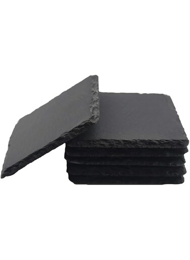 HillSpring 6-Pack Square Slate Coasters, 4"x4" Natural Stone Coaster for Bar and Home Decor