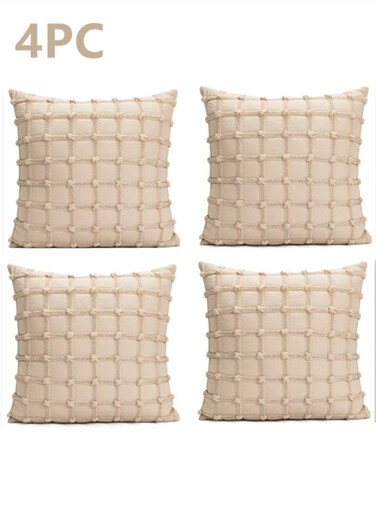 4-Piece Home Decorative Pillow Covers Throw Pillow Cover Square Cushion Covers Polyester Beige/Cream 45x45 cm