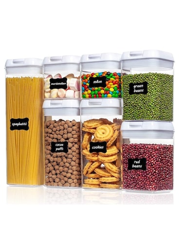 Airtight Food Storage Containers, 7Pc Plastic Cereal Containers Storage Set