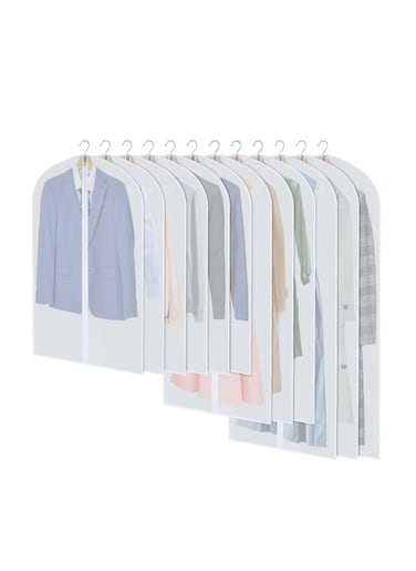 Garment Bags for Hanging Clothes, Set of 12 Suit Bags Dust-Proof Clothes Cover Bags PEVA Moth-Proof Breathable Clothes Protectors with Full Zipper for Closet Storage, 60 x 80/100/120cm