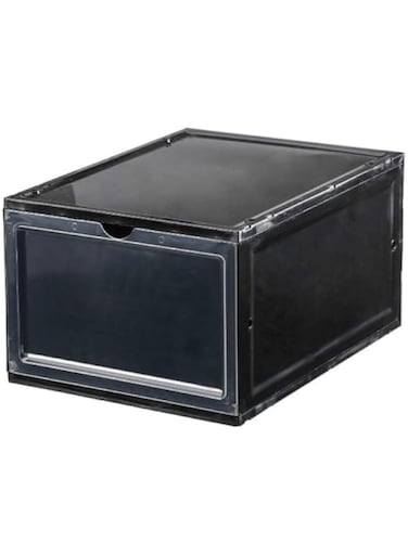 XiuWoo Stackable Plastic Shoe Boxes With Lids,1 Pack Shoe Organizer For Display Shoes Sneakers Storage Black