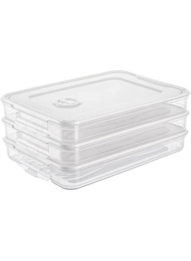 3pcs Plastic Food Storage boxes, Stackable Fridge Freezer Crisper Storage Box, Stack Food Container Tray Organizer 3 Layer Refrigerator Box, Airtight Container for Food, Transparent Slim Containers