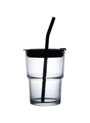 OUDASPV 15oz/14oz Glass Cups with Lids and Straws, Leak-Proof Thick Wall Tumbler Water Glass, Reusable Iced Coffee Cups for Cold &amp; Hot Drinks, Coffee, Tea, Shake (Grey)