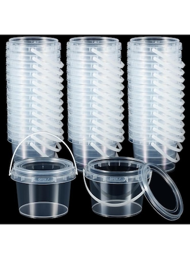 TERRIFI 25 Pcs Storage Containers with Lids and Handles, 10 oz Clear Plastic Buckets, 300ml Mini Storage Case for DIY Art Craft, Pigment, Small Tools, Part Material