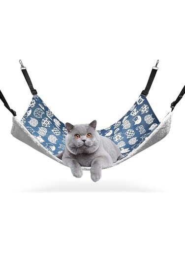 1 pcs Reversible Cat Hammock, Breathable Pet Cage Hammock with Adjustable Straps and Metal Hooks, Double-Sided Hanging Pet Hammock Bed for Cats, Puppy, Other Small Animals (M)