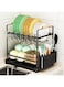 VAODO 2-Tier Dish Drying Rack，Large Kitchen Dish Drying Stand with Removable Utensil Holder and Cup Holder，Stainless Steel Dish Drainers with Wooden Handle for Kitchen Counter（42 * 42 * 30cm）