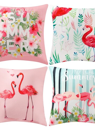 of 4 Flamingo Pillow Covers 18x18 Inch Tropical Bird Cushion Cases for Summer Home Decor