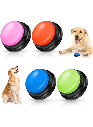 NAWOKEENY 4Pcs Dog Buttons Talk Training, Dog Training Button, Dog Buttons for Communication, Dog Training Buzzer, 30 Second Recordable Interactive Recordable Dog Buttons