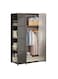 Dustproof Wardrobe Storage Cabinet,Organiser,Storage Cabinet with Curtain,Multifunctional Wardrobe Bookcase All-in-One Model (Black)