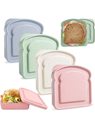 ZELLYA 4 Pcs Sandwich Boxes, Lunch Box Containers, Food Safe Wheat Straw Material, Toast Shape Storage for Bread/Sandwiches/Food, Microwave Dishwasher &amp; Freezer Safe