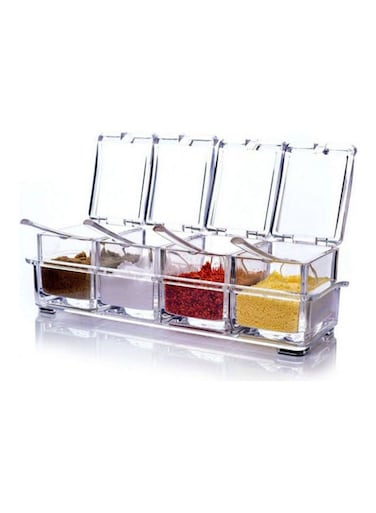 Set Of 4 Kitchen Acrylic Spice Container Jar Condiment Dispenser Salt Clear
