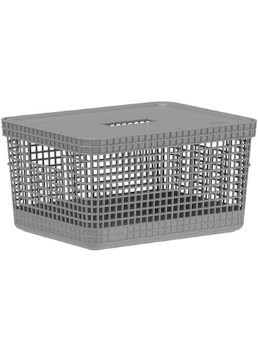 OU Grid Basket with Lid, 8 Liter Capacity, Lead Grey