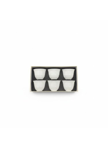 6-Piece Arabic Coffee Cup Set - Premium White Porcelain Cawa Cups, White Striped Design