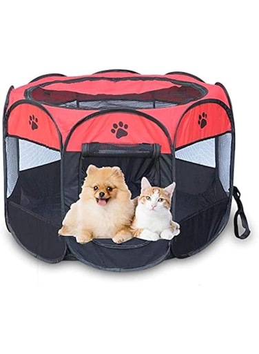 K &amp; H KH Portable Foldable Pet playpen Exercise Pen Kennel, Carrying Case for samll Dogs Small Puppies/Cats   Indoor/Outdoor Use   Water Resistant Pet delivery room (S, red+black)