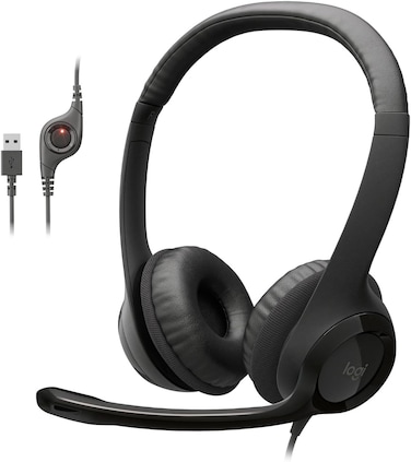 Logitech H390 Wired Headset, Stereo Headphones With Noise Cancelling Microphone, USB, In Line Controls, PC/Mac/Laptop Black 981-000014, Clearchat, 1 Pack