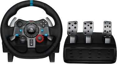 عجلة قيادة Logitech G29 Driving Force مع دواسات أرضية، مزودة بتقنية التغذية الراجعة للقوة الحقيقية، غطاء عجلة قيادة من الجلد لأجهزة PS5 وPS4 والكمبيوتر الشخصي وماك - أسود