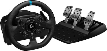 Logitech G G923 Racing Wheel And Pedals, TRUEFORCE Feedback, Responsive Driving Design, Dual Clutch Launch Control, Genuine Leather Steering Wheel Cover, For PS5, PS4, PC, Mac - Black