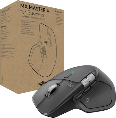 ماوس لاسلكي Logitech MX Master 4 للأعمال، يتميز بنقرات هادئة، ودقة 8K DPI، وتقنية MagSpeed ​​للتمرير، وجهاز استقبال Logitech Bolt، وتقنية Bluetooth، وحلقة تحكم، وتقنية اللمس، وشحن USB-C - لون جرافيت