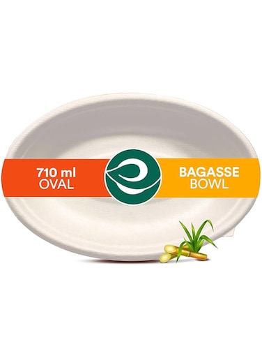 ECO SOUL [710 ml, 50 Pack Disposable Bagasse Bowls   Eco-friendly, Biodegradable, Sugarcane Paper Bowls   for Serving Snacks &amp; Dinner   Birthday, Wedding &amp; Party   Oval, White